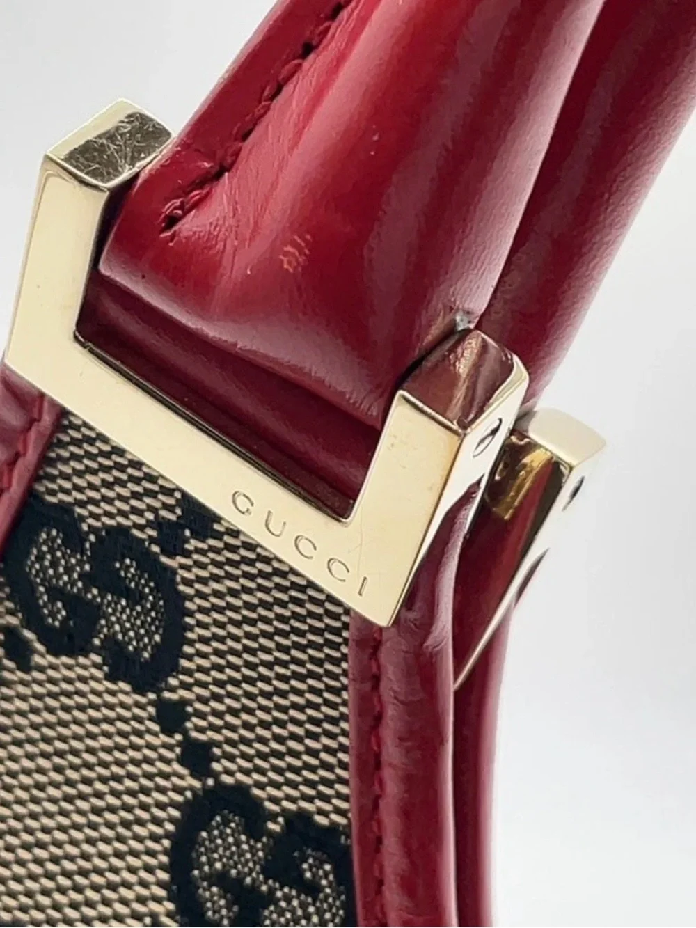 Auth Gucci Jackie GG Canvas Leather Red 002.1067 Shoulder Bag W/Dustbag